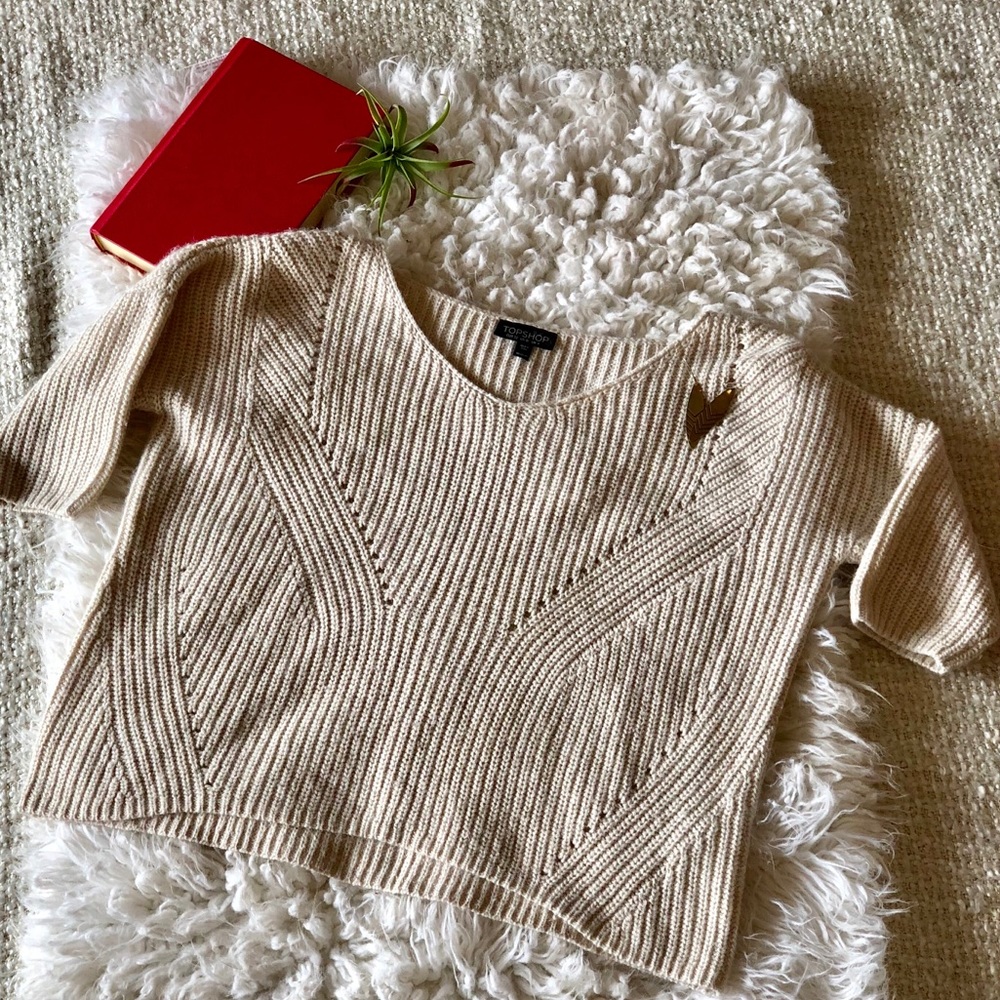 TopShop Natural Knitted Boxy Rib Jumper - Picture 2 of 8